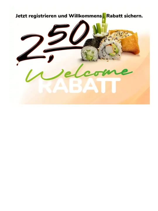 Registrierung im Webshop von Sushi for You mit 2,50 € Willkommensrabatt