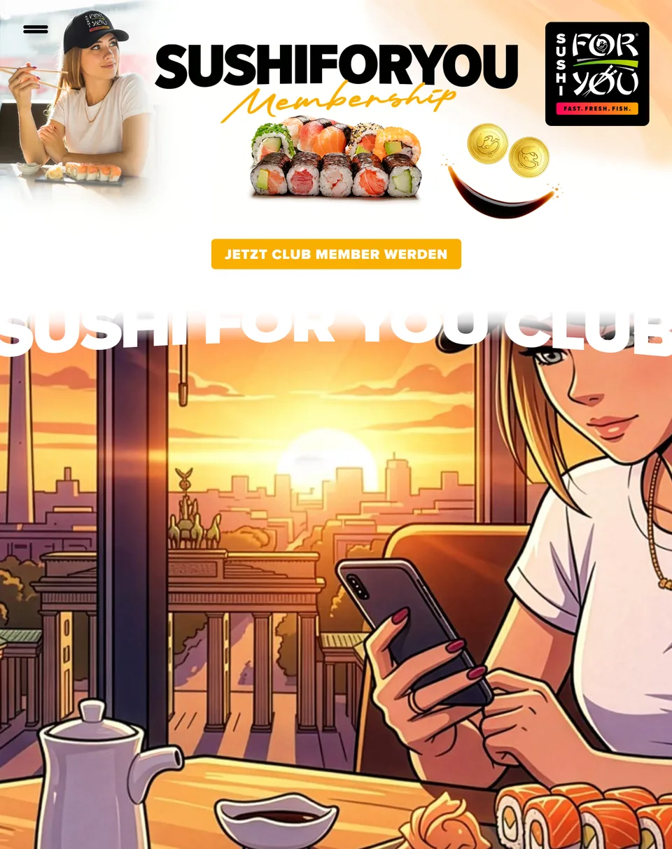 Bonusseite von Sushi for You mit dem Club „Sushi For You Membership“ und den Sushi Coins