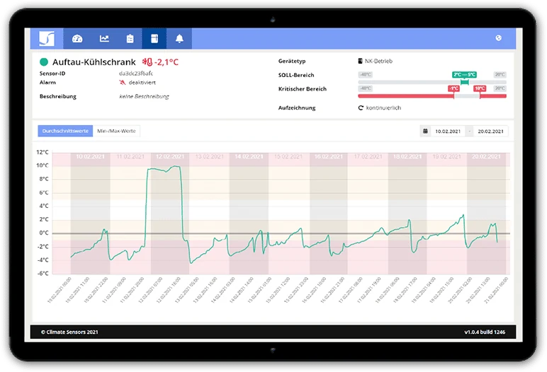 Tablet mit dem Profil eines Kühlgeräts und den eingestellten Temperaturwerten