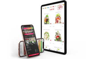 Apps auf einem Tablet und 2 Handys