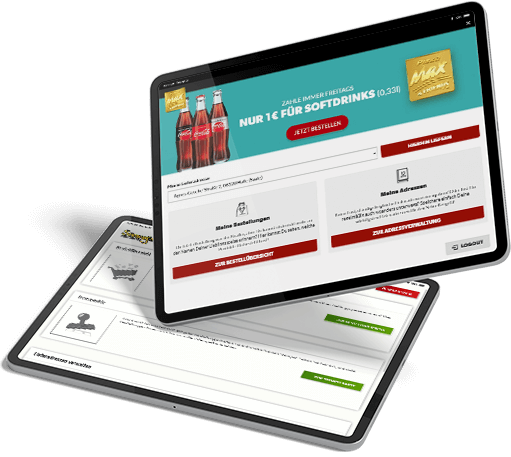 zwei Tablets auf denen verschiedene Kundenbereiche von Webshops zu sehen sind