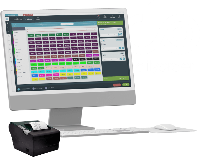 DailyOrder Kassensystem: Bestellannahme auf Monitor und Tablet statt Plattform-Tablets an der Theke